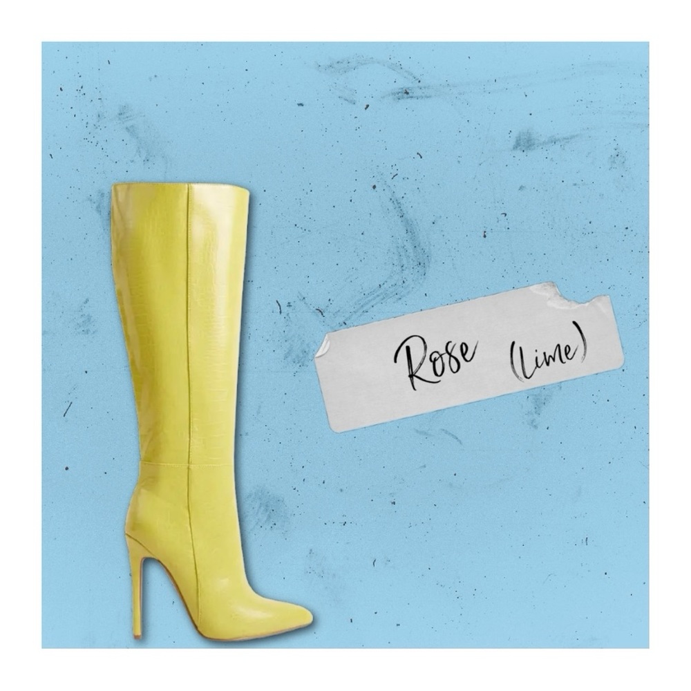 Lemon-lime knee boots